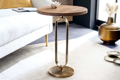 Ronde Bijzettafel ELEGANCE 60cm Messing Mango Hout Metaal Massief Aluminium Handgemaakt - 43611