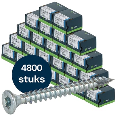 Radix Torx 20 Spaanplaatschroef - Platkop + Snijpunt - 4,0 x 40mm - Verzinkt - Voldraad (4800 stuks) VOLLE DOOS!