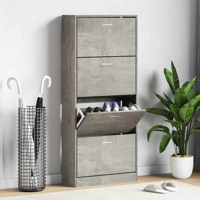vidaXL - Schoenenkast - 63x24x147 - cm - bewerkt - hout - betongrijs