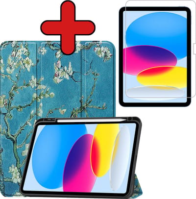 Hoesje - Geschikt voor Apple iPad A16/A18 (2022/2025/2026) - 10.9 & 11 inch (10e, 11e & 12e generatie) - Met Screenprotector - Trifold Bookcase Hoes - Hard Cover Case - Met Uitsparing Geschikt voor Apple Pencil - Hardcover Book - Tablethoes - Bloesem