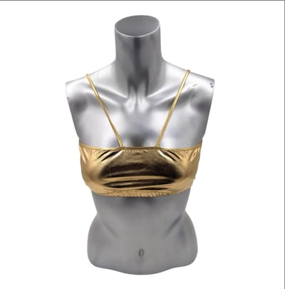Kinky Glanzende Gouden Top met Open Rug Maat S – Wetlook Haltertop voor Clubwear & Fetish Fashion