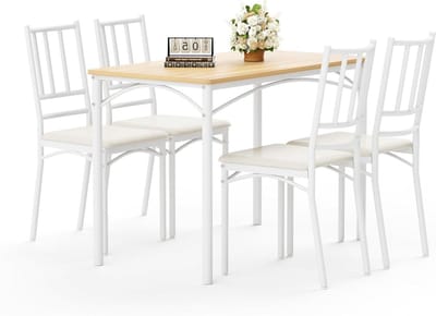 Eettafelset 4 personen - Keukentafel met stoelen - Gezellig tafelen - Ruimtebesparend design - 110 x 60 cm - Natuurlijk wit