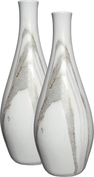 Idea4seasons Bloemenvaas Dazzle - 2x - marmer look - Wit/goud - Keramiek - D13 cm x H35 cm - vaas