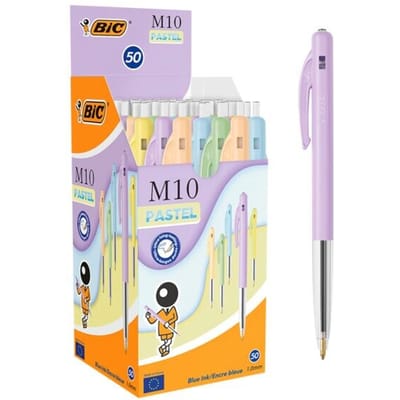 BIC M10 balpen Clic Colors - doos van 50 stuks - schrijfkleur blauw - medium punt (1.0 mm)
