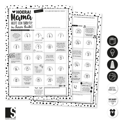 Zwangerschap aftelposter | Hoera! Mama heeft een baby in haar buik! | Suede design aftelkalender A3