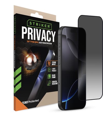 Striker Screenprotector geschikt voor Apple iPhone 16 Pro Glazen | Striker Xtreme Impact Privacy Screenprotector Privacy - Case Friendly - Zwart