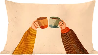 Sierkussens - Kussentjes Woonkamer - 60x40 cm - Illustratie - Mokken - Proosten - Bruin