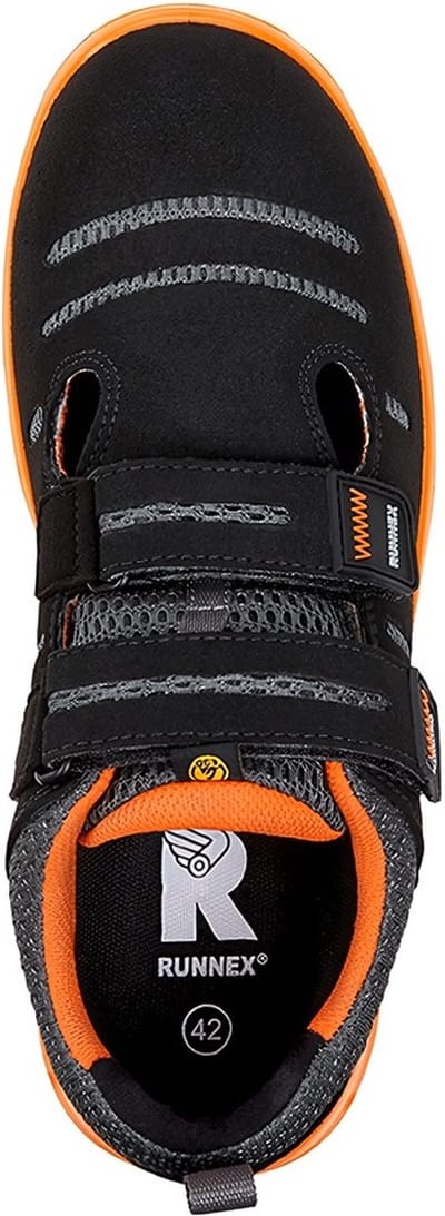 RUNNEX S1P-ESD-veiligheidsit-sandaal met skelet FlexStar Zwart/Oranje