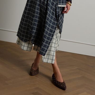 Manfield - Dames - Donkerbruine suède loafers met studs - Maat 37