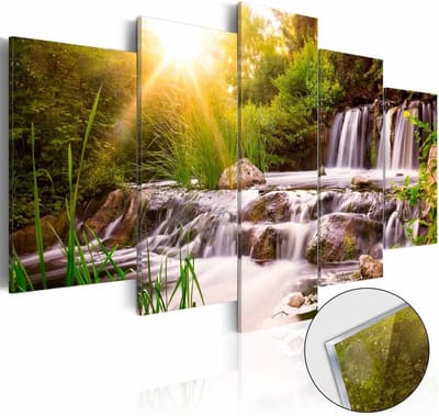 Afbeelding op acrylglas - Waterval in het bos, Groen, 5luik
