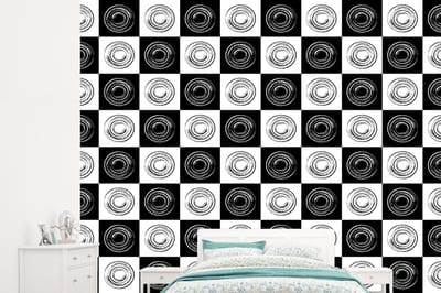 Behang - Fotobehang Patronen - Schaakbord - Zwart Wit - Breedte 245 cm x hoogte 220 cm