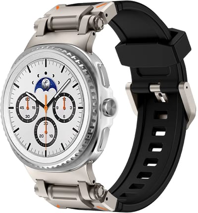 Strap-it 'Explorer' sportbandje TPU geschikt voor Samsung Galaxy Watch 9 (40/44mm) / Watch 8 (40/44mm) / 8 Classic (46mm) – Zwart met Titanium connectors