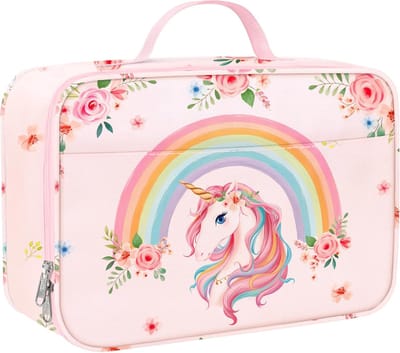 SnelShoppen - Roze Regenboog Dieren Lunchtas voor Kinderen - Grote Thermische Koeltas voor Meisjes - Ideaal voor School, Picknick en Peuters - Vos Des