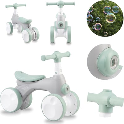 MoMi Tobis - Loopfiets - Balance Bike - Met Bellenblaas, Licht & Claxon - 18 maanden tot 3 jaar - Grijs