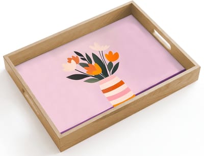 Dienblad hout 40x30 cm - Schootdienblad - Tulpen - Vaas - Strepen - Paars - Borrelplank rechthoek - Plateau dienbladen