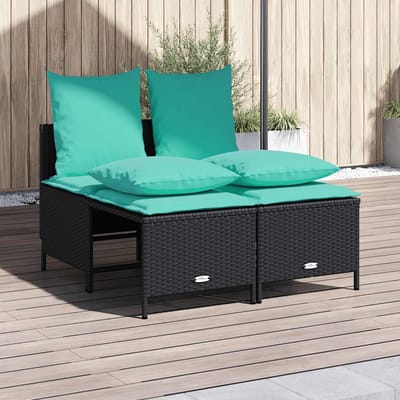 vidaXL - 4-delige - tuinbankset - met - kussens, - zwart - polyrotan