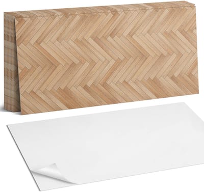 Coloray Plaktegels - Visgraat vloerpatroon Zelfklevende Wandtegels - 40 cm x 20 cm - Beige Plaktegels - 10 stuks - Rechthoek PVC Tegels - Plaktegels Badkamer - Vloertegels Zelfklevend - Vinyl Tegels - Portugese Tegels