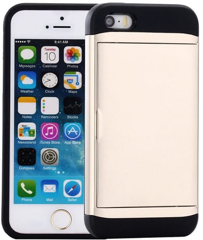 Mobiq pashouder hoesje geschikt voor iPhone SE (2022) / geschikt voor iPhone SE (2020) / geschikt voor iPhone 8 / geschikt voor iPhone 7 | vakje voor pasjes goud