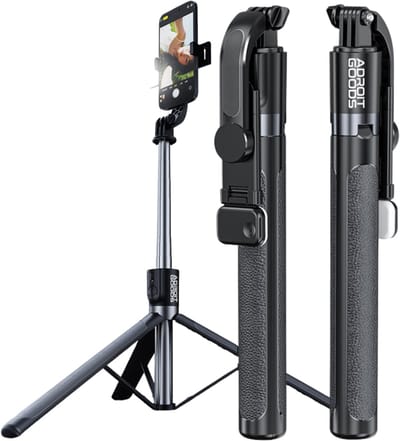 AdroitGoods Selfie Stick & Tripod 1,88 m – Pro Edition - Anti-Shake - Aluminium - Bluetooth Afstandsbediening - Met Driepoot & LED-Vullicht