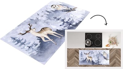 Keukenloper - Loper keuken - Winter - Hert - Uil - 120x60 cm - Keukenloper vinyl