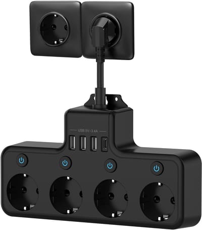 4-voudige stopcontactadapter, stekkerdoos met schakelaar, verdeelstopcontact, wandcontactdoosadapter, stekkerdoos met USB, individueel schakelbaar