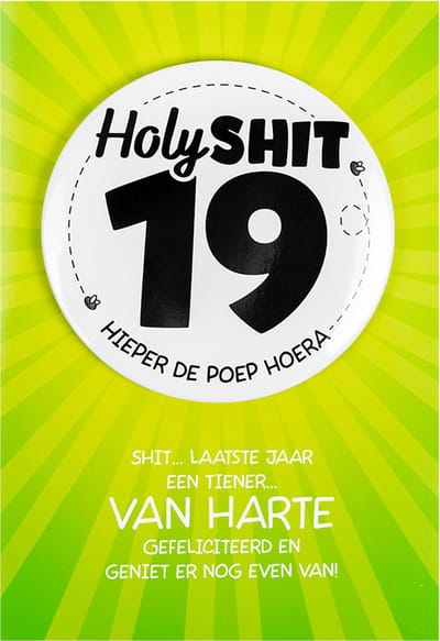 Shit wat een superleuke button | Wenskaart | 19 jaar