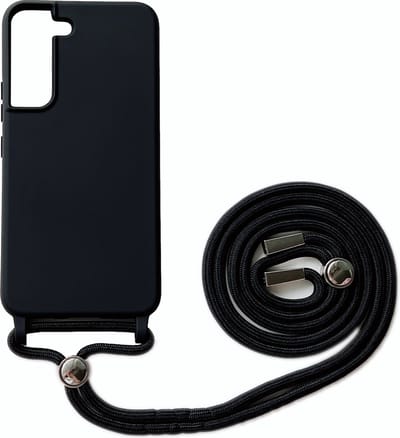 Casemania Hoesje Geschikt voor Samsung Galaxy S22 - Zwart - Siliconen Back Cover met Koord - Telefoonhoesje met Koord - Crossbody Lanyard Cord Case