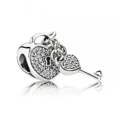 Fler® | Bedel | Past op populaire bedel armbanden (standaard-3mm) | armbandbedel | Hangslot hart met sleutel | Sleutel tot mijn hart | Liefde | Bedel Charm | 925 Zilver | Zirkonia transparant | Valentijnsdag cadeau | Sinterklaas kado | Kerstcadeau