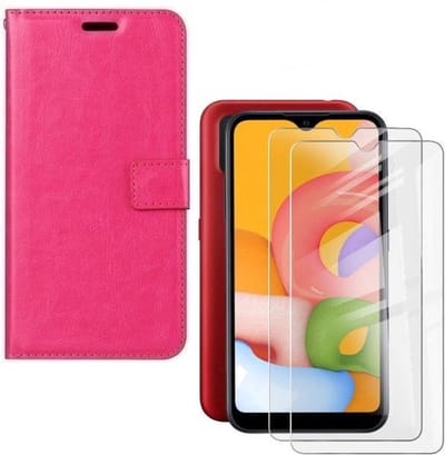 hoesje Geschikt voor: Samsung Galaxy M10 Portemonnee bruin met 2 stuks Glas Screen protector