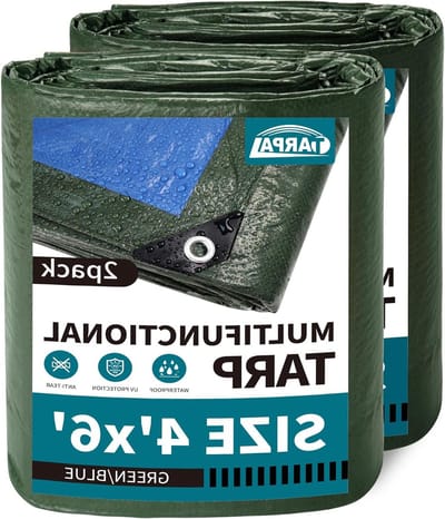 Dekzeilen Waterdicht - Beschermhoezen Zeilen - Goederen Beschermen - Dubbelzijdig Gebruik - 4x6 Feet (2-pack) - Groen/Blauw