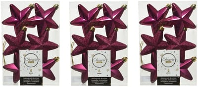 Decoris kersthanger sterren - 18x st - framboos roze - 7 cm - kunststof - kerstornamenten - kerstversiering