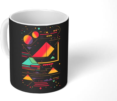 Mok - Koffiemok - Piramides - Cirkels - Neonkleuren - Geometrisch - Mokken - 350 ML - Beker - Koffiemokken - Theemok