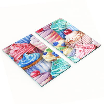 Keukenplanken van gehard glas met afbeeldingen van kleurrijke muffins, 2x30x52 cm