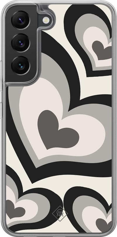 Casimoda® hoesje - Geschikt voor Samsung Galaxy S22 - Hart Swirl Zwart - 2-in-1 case - Schokbestendig - Illustratie - Verhoogde randen - Zwart, Transparant