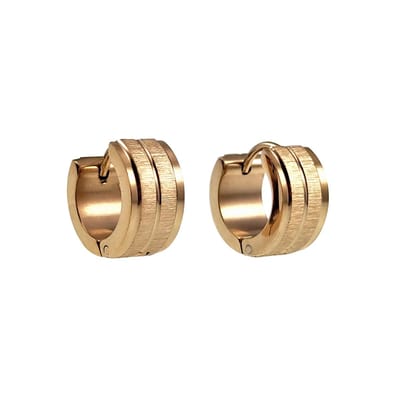 ∅13mm x 7mm Oorbellen Unisex - Verguld RVS - Brede Oorringen met Twee Brede Strepen