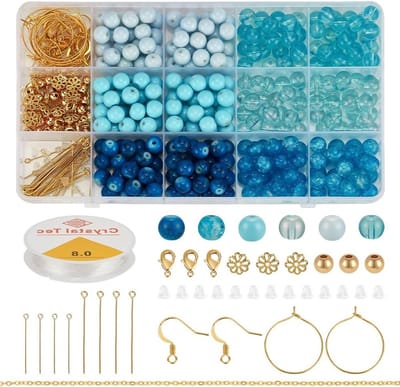 275 Stuks 8mm Glazen Kralen voor Sieraden Maken - Blauwe Spacer Kralen Set voor Armbanden, Kettingen en Oorbellen