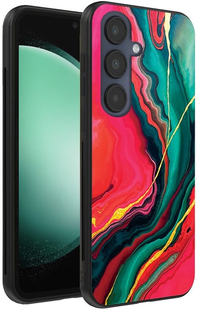 Smartphonica Telefoonhoesje Geschikt voor Samsung Galaxy S23 FE met Rood Groen Marmer Opdruk - TPU Backcover Case Red Green Marble Design geschikt voor Samsung Galaxy S23 FE