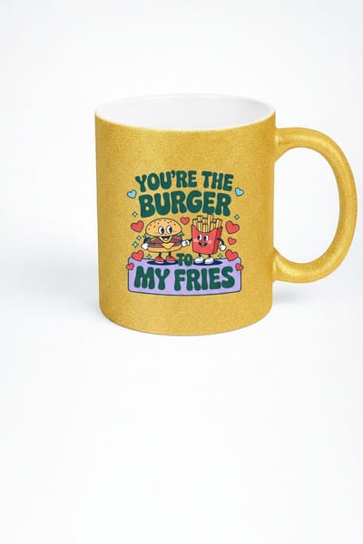 Grappige Glitter Mok 'You're The Burger To My Fries' - Uniek Liefdescadeau voor Valentijn & Relaties