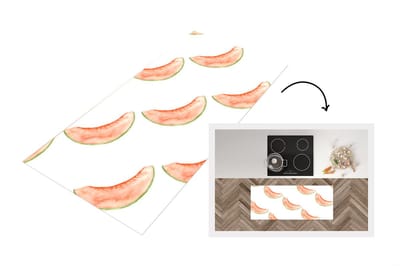 Keukenloper - Loper keuken - Meloen - Fruit - Waterverf - Wit - 120x50 cm - Keukenloper vinyl