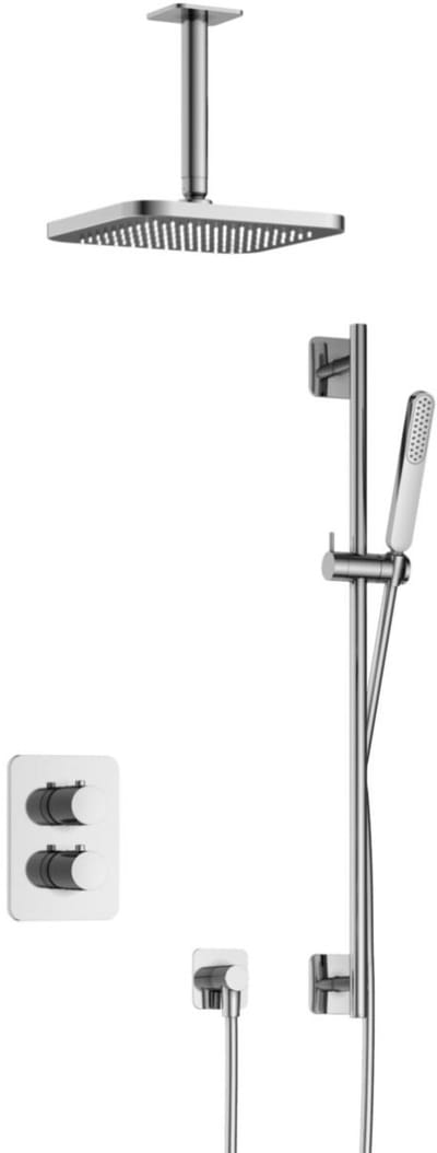 Hotbath Gal - Inbouw Regendoucheset - Chroom - Thermostatisch - Plafondbuis 15 cm - Hoofddouche 220 mm - Staafhanddouche - Glijstang 900 mm - met 2-Weg Stop-Omstel