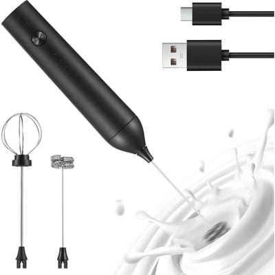 Mousseur à Lait Électrique Rechargeable Portatif Mousseur 3 Niveaux de Vitesse Réglable Fouet Stable noir