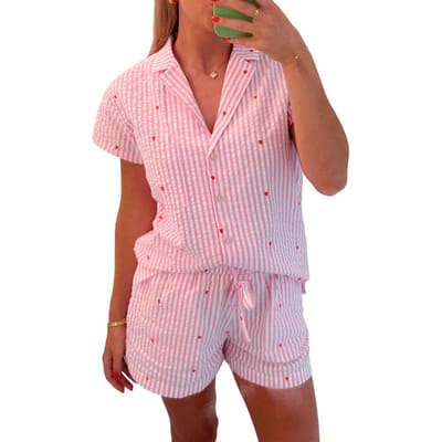 Leuke Dames Pyjama Sets Bloemen Hart Konijn Pyjama Korte Pyjama Set Losse Loungewear Nachtkleding Tweedelige Outfit S pink