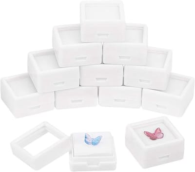 Edelstenen displaydoos - Sieradenverpakking - Vierkant - Acryl - Wit - Transparant - Spons - Geschikt voor edelstenen en sieraden - 36 stuks.