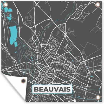 Tuin poster Frankrijk – Beauvais – Stadskaart – Plattegrond – Kaart - 200x200 cm - Tuindoek
