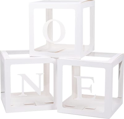 3x Letter ballon blokken ONE wit - ballon - box - one - cakesmash - eerste 1 - verjaardag - decoratie