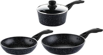 Westinghouse 3-delige Pannenset – Ø 28 & 30 cm Koekenpan+ Steelpan Ø 18 cm – Inductie – PFOA-vrij – Black Marble