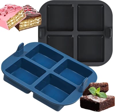 Brownie Bakvorm Silicone 2 Stuks - 4 Cavity Bakvorm voor Air Fryer, Perfect voor Muffins en Vierkante Taarten