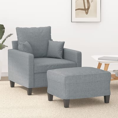 vidaXL - Fauteuil - met - voetenbank - 60 - cm - stof - lichtgrijs