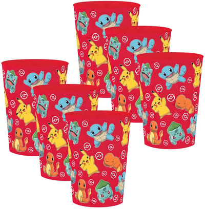 Pokémon thema drinkbeker - 6x - rood - kunststof - 250 ml - onbreekbaar - kinder bekers