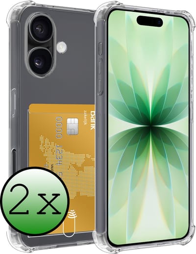 Hoesje 2 Stuks - Geschikt voor Apple iPhone 17 - Met Pashouder en Kaarthouder - Telefoon Hoes Shockproof - Siliconen Case - Back Cover - Shock Proof - Pasjes Houder - Transparant